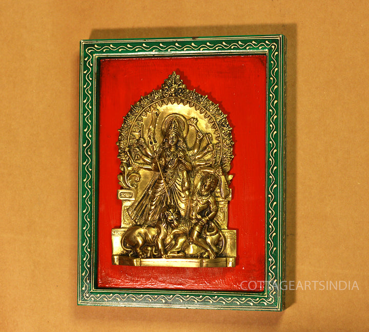 Brass Durga Mahishasura in Wooden Frame