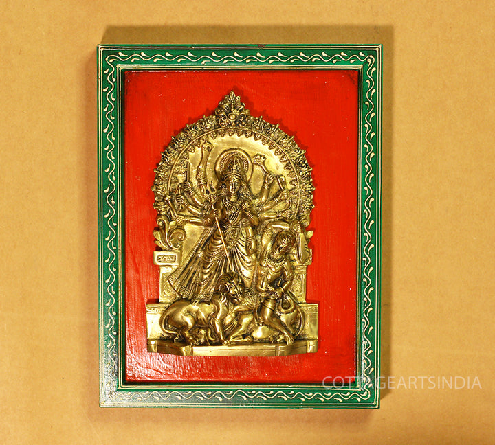 Brass Durga Mahishasura in Wooden Frame