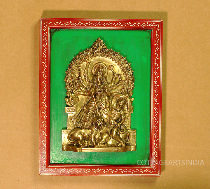 Brass Durga Mahishasura in Wooden Frame