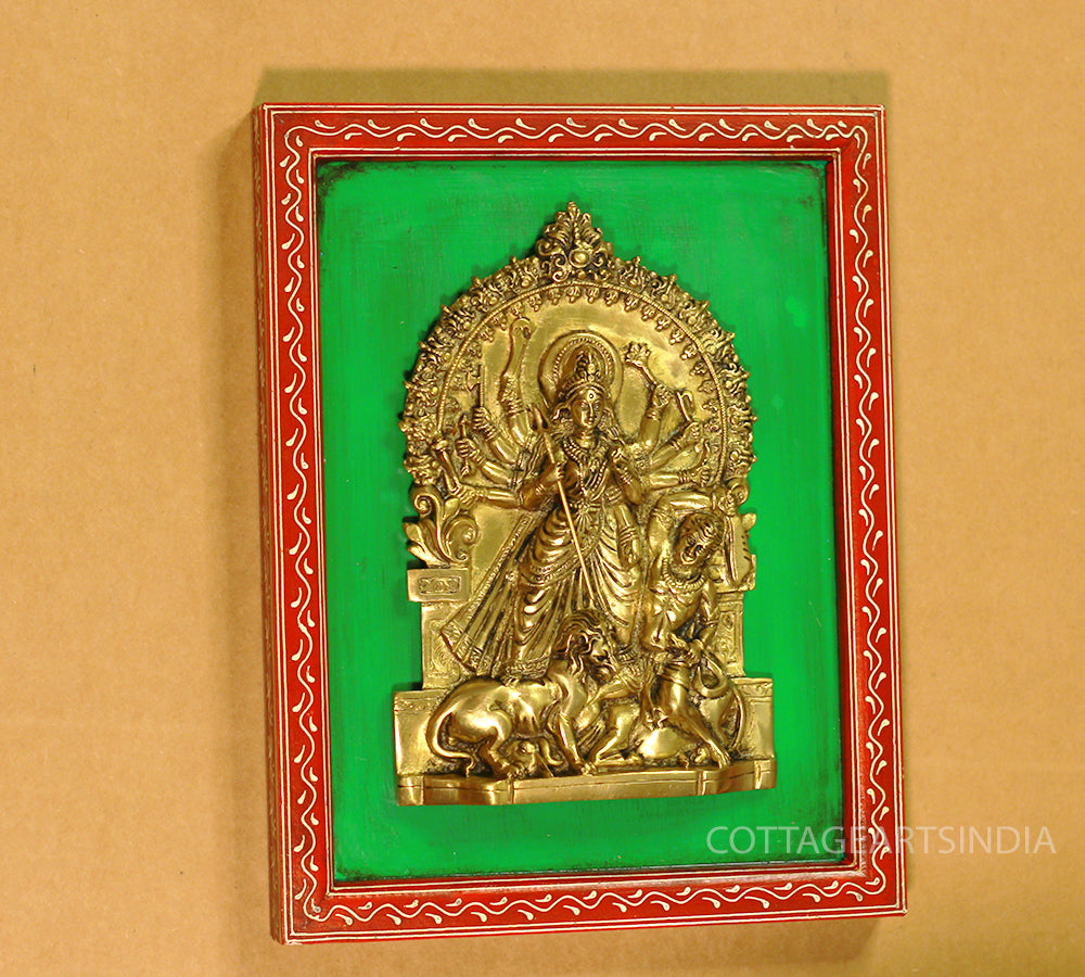 Brass Durga Mahishasura in Wooden Frame