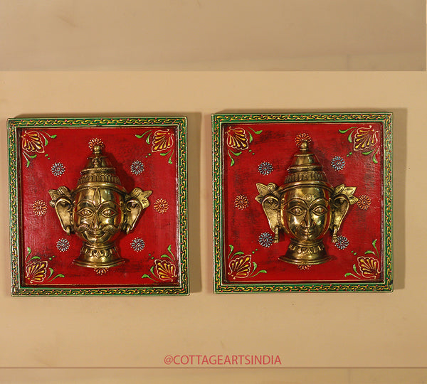 Brass Shiva & Gauri Mukhlingam Wooden Frame