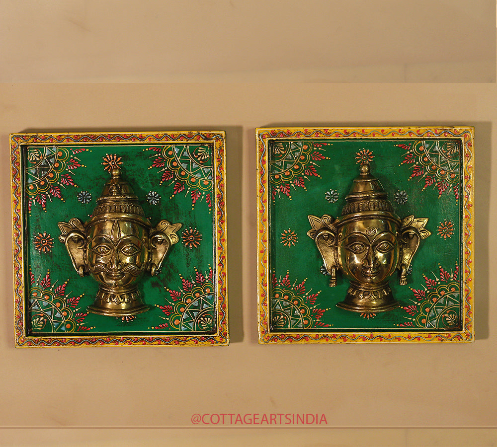 Brass Shiva & Gauri Mukhlingam Wooden Frame