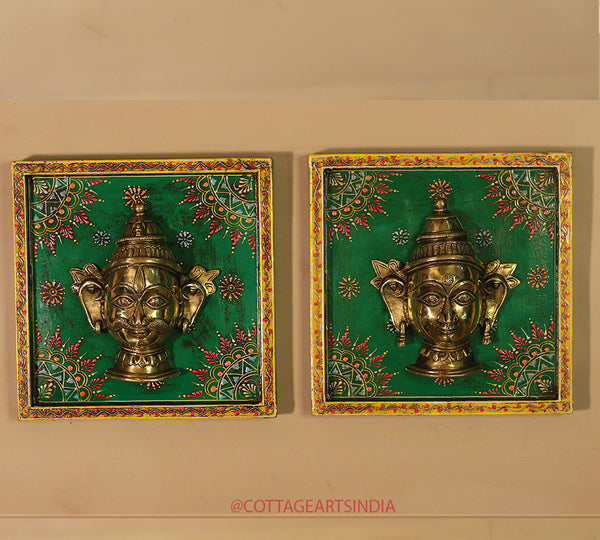 Brass Shiva & Gauri Mukhlingam Wooden Frame