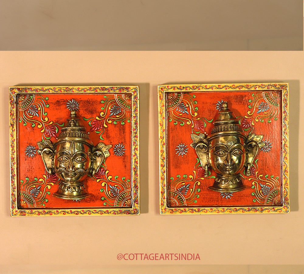 Brass Shiva & Gauri Mukhlingam Wooden Frame