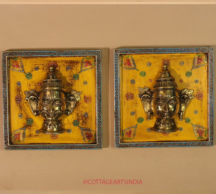 Brass Shiva & Gauri Mukhlingam Wooden Frame