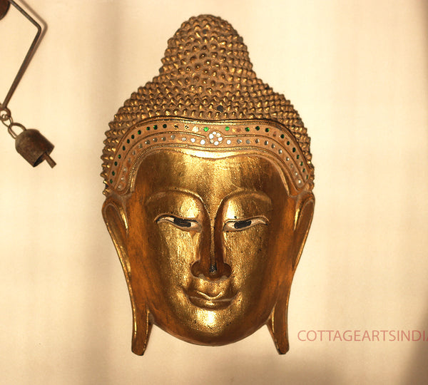 Wooden Buddha Face Mask Gold Leafing
