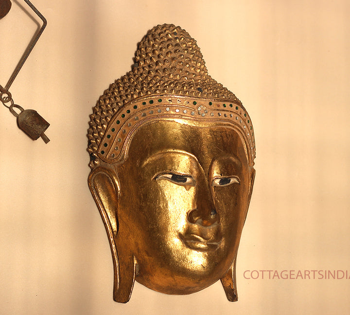 Wooden Buddha Face Mask Gold Leafing