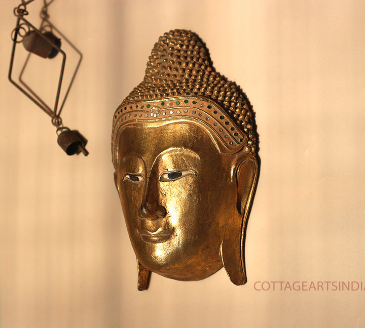 Wooden Buddha Face Mask Gold Leafing