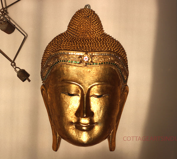 Wooden Buddha Face Mask Gold Leafing 17"