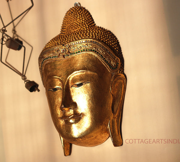 Wooden Buddha Face Mask Gold Leafing 17"