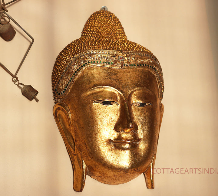 Wooden Buddha Face Mask Gold Leafing 17"