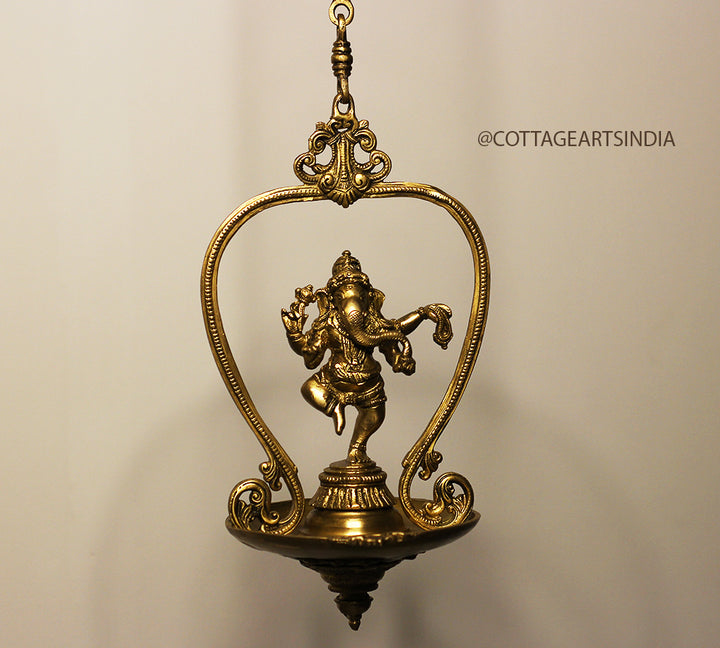 Brass Ganesh Oil Lamp in Ring Hanging