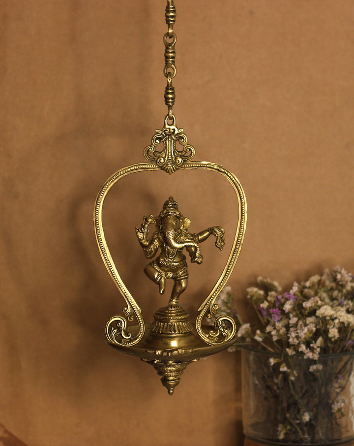 Brass Ganesh Oil Lamp in Ring Hanging