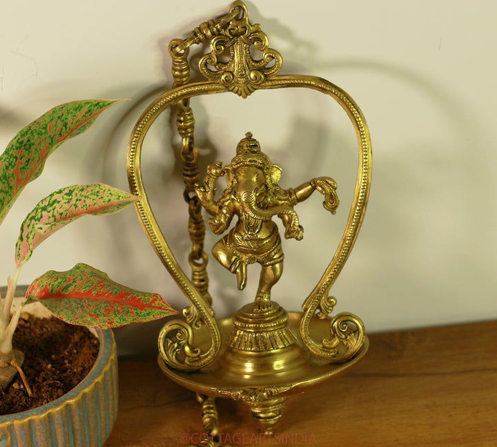 Brass Ganesh Oil Lamp in Ring Hanging