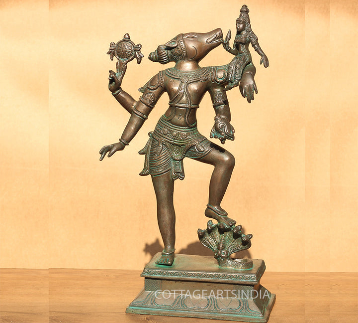 Brass with Bronze Finish Varaha and Bhudevi 17"