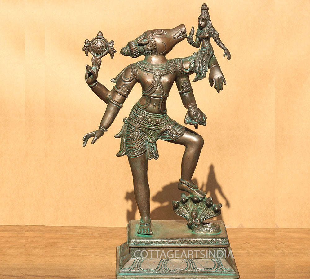 Brass with Bronze Finish Varaha and Bhudevi 17"