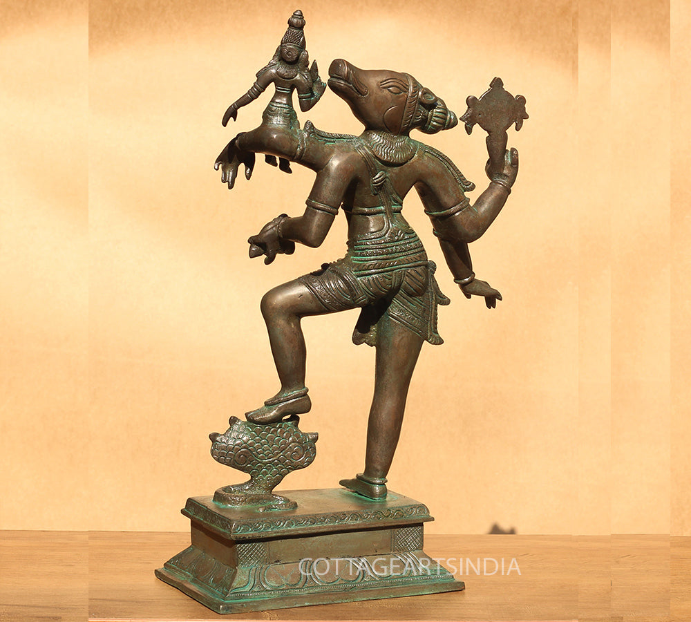 Brass with Bronze Finish Varaha and Bhudevi 17"