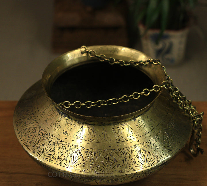 Brass Vintage Carved Planter Hanging