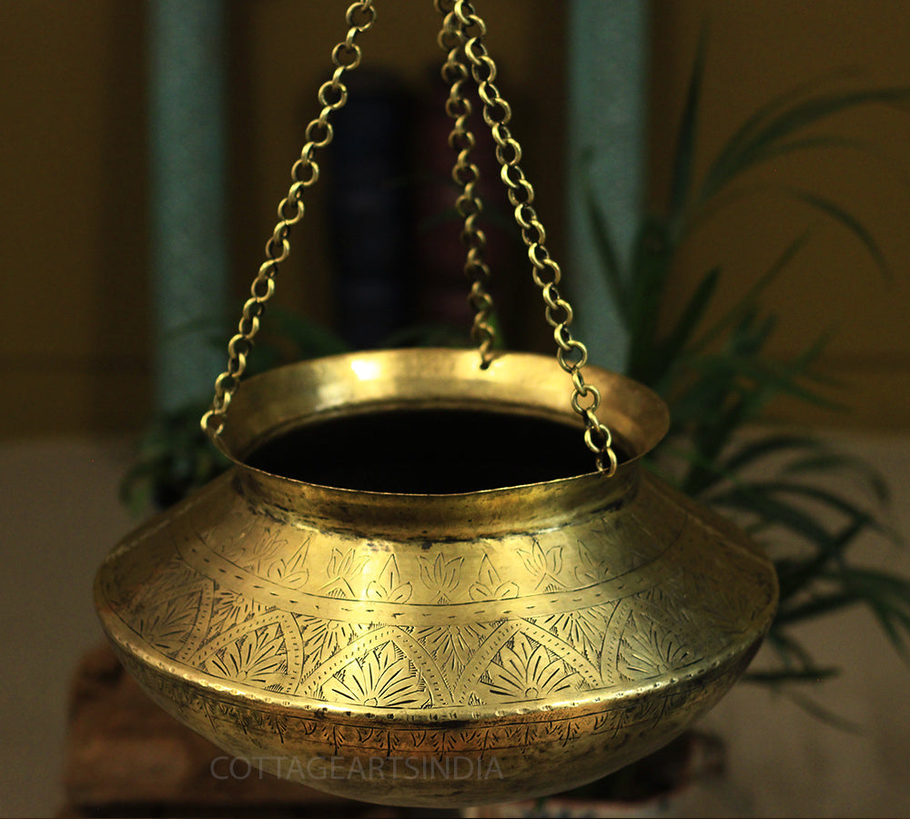 Brass Vintage Carved Planter Hanging