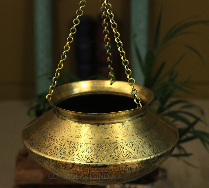 Brass Vintage Carved Planter Hanging