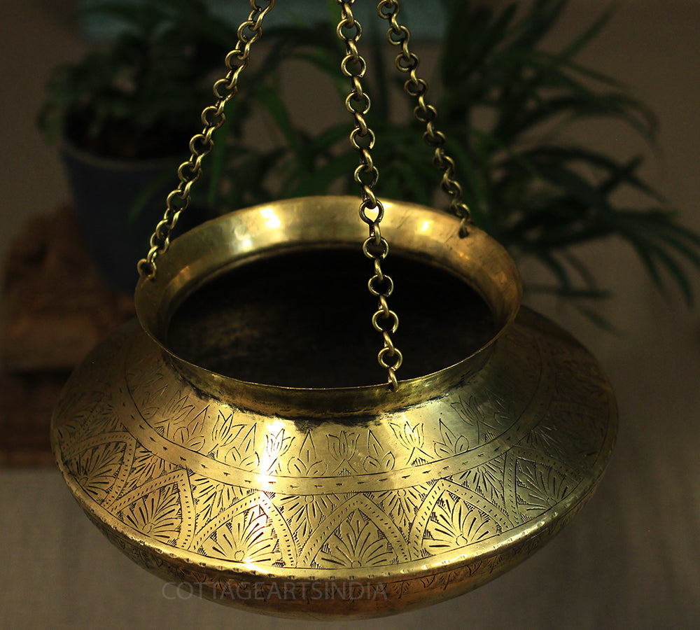 Brass Vintage Carved Planter Hanging