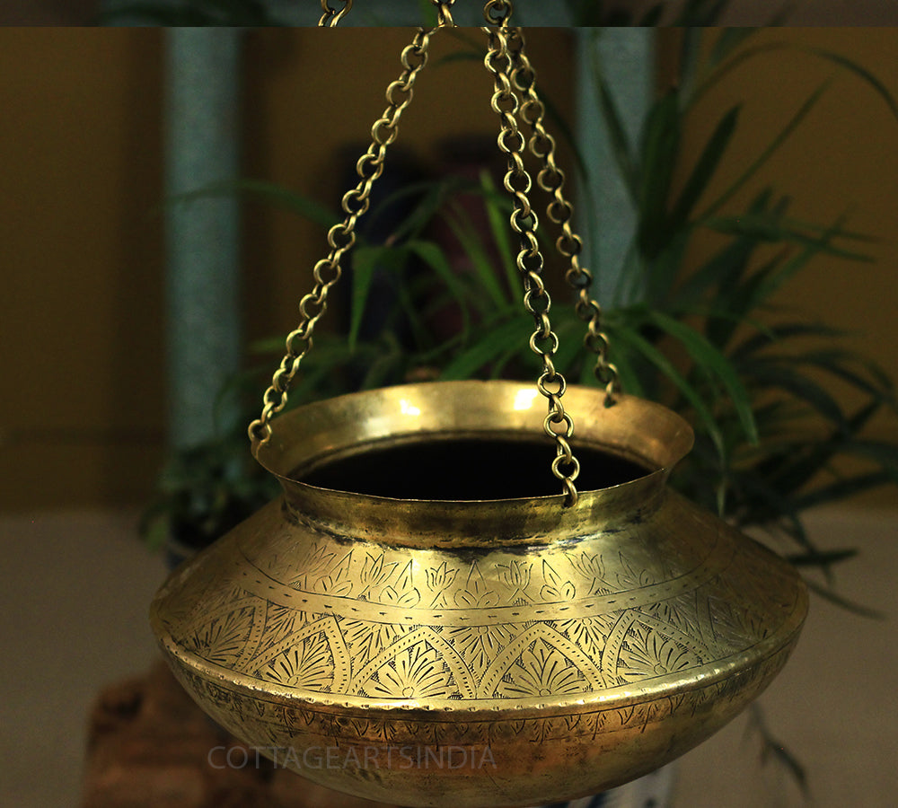 Brass Vintage Carved Planter Hanging