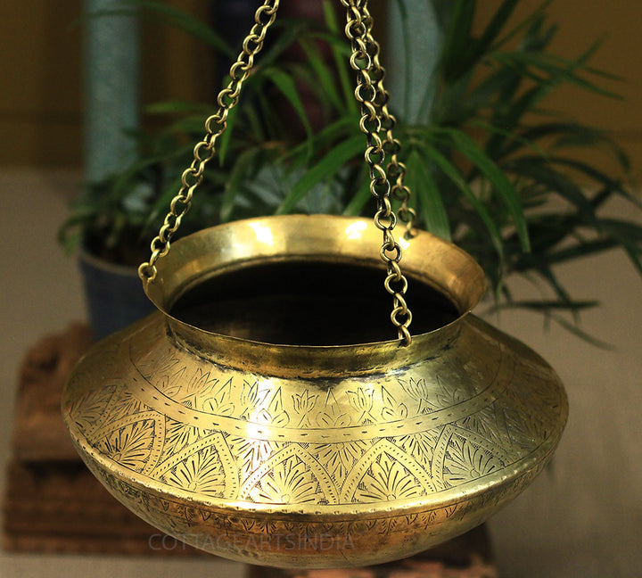 Brass Vintage Carved Planter Hanging