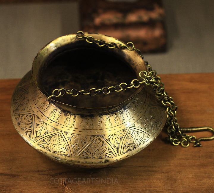 Brass Vintage Carved Planter Hanging