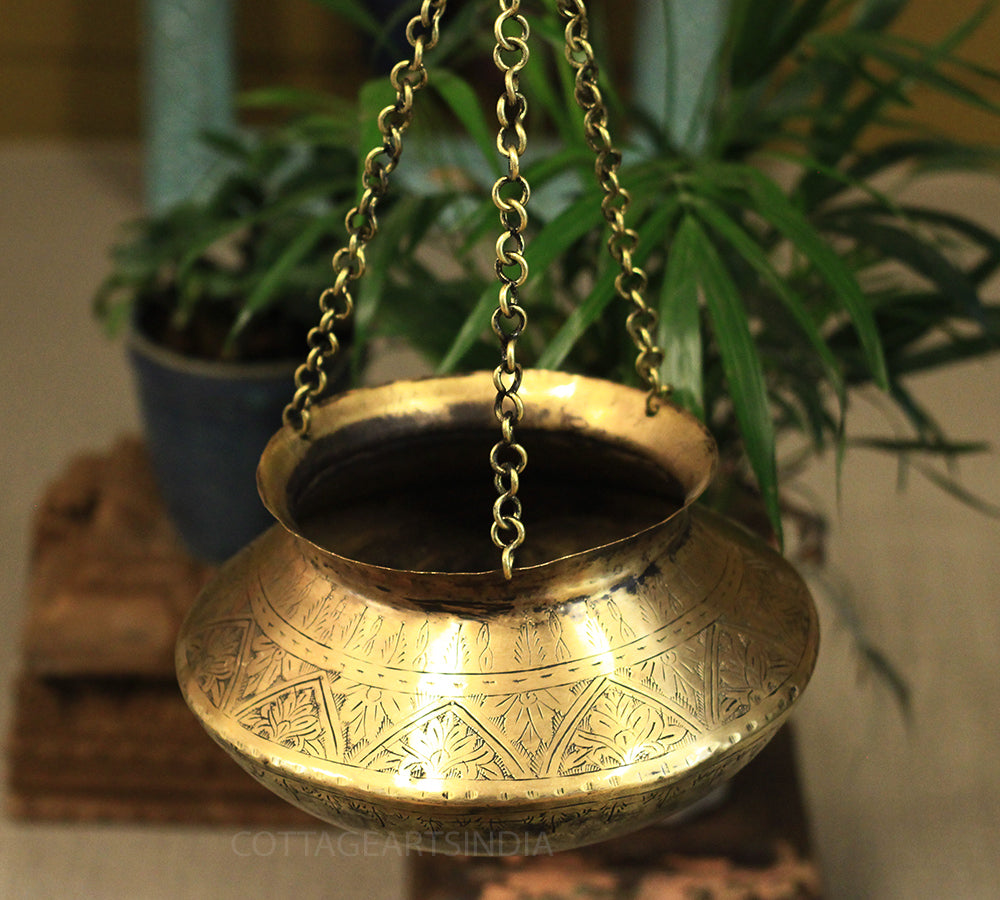 Brass Vintage Carved Planter Hanging