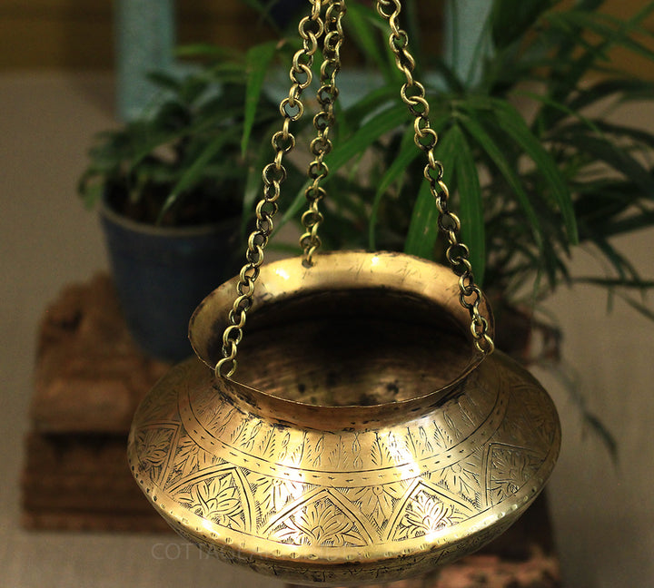 Brass Vintage Carved Planter Hanging