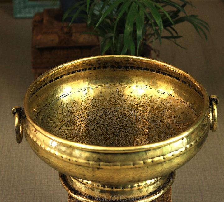 Brass Vintage Carved Planter