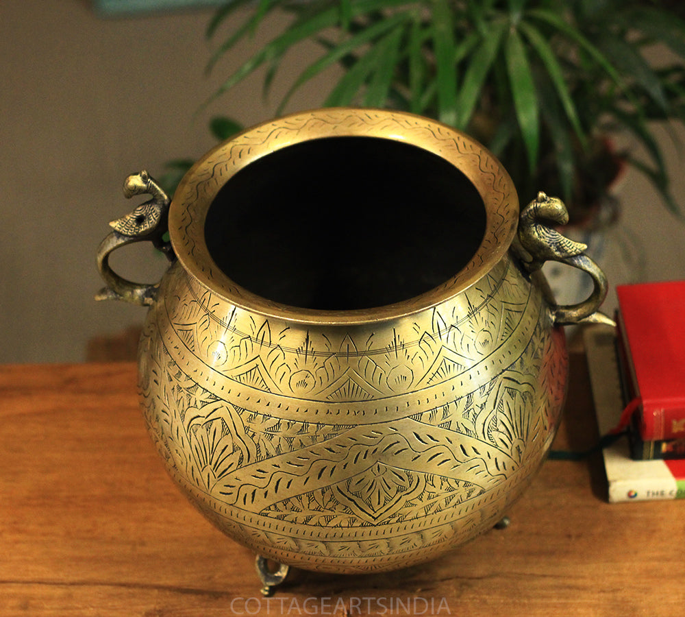 Brass Vintage Carved Planter