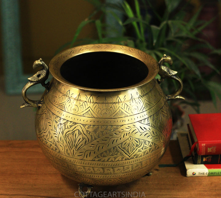 Brass Vintage Carved Planter