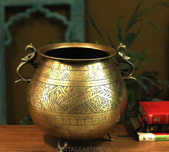 Brass Vintage Carved Planter