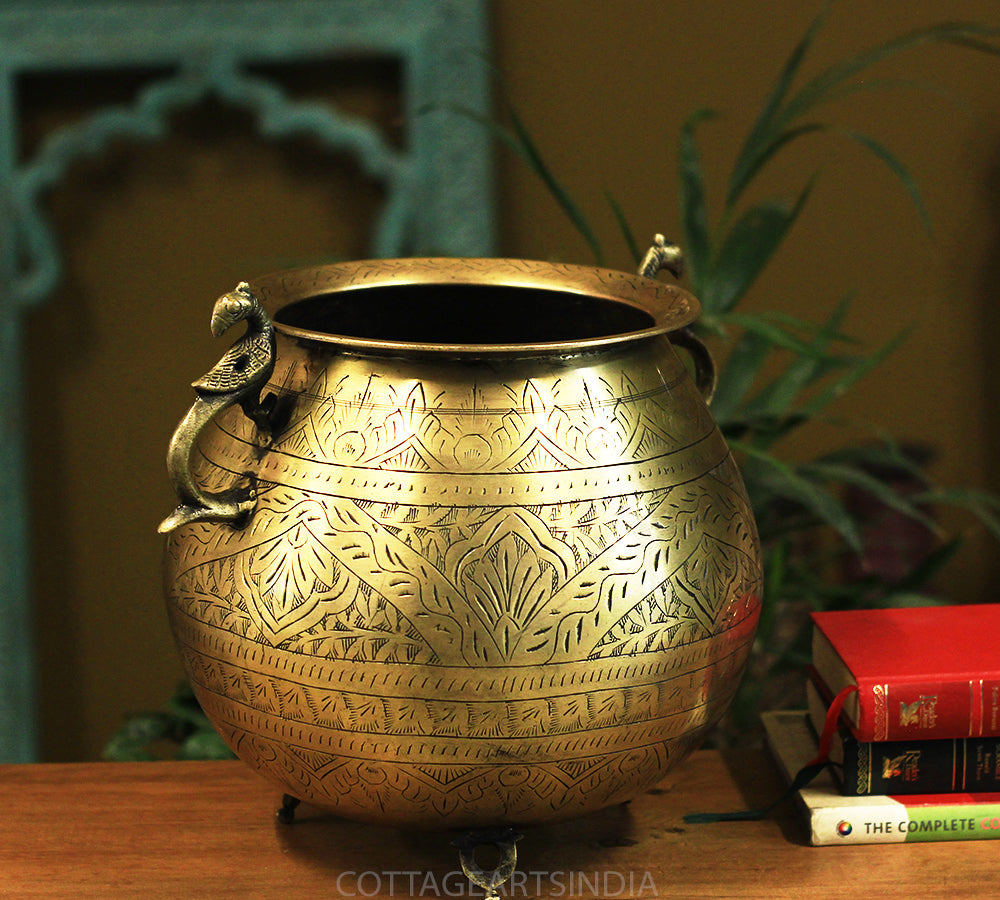 Brass Vintage Carved Planter