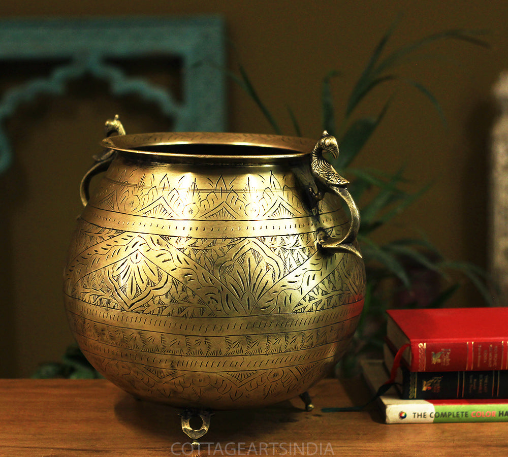 Brass Vintage Carved Planter