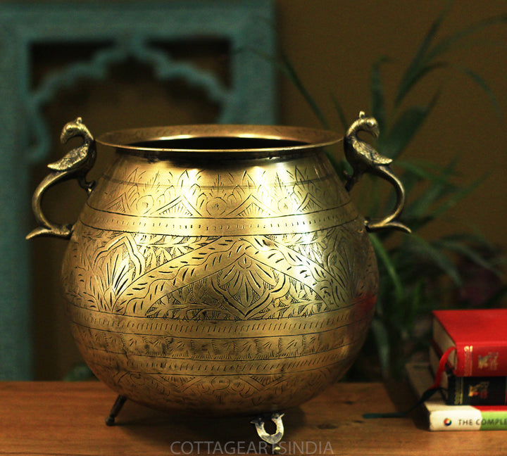 Brass Vintage Carved Planter