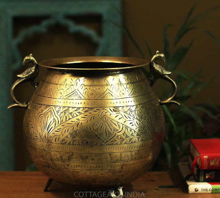 Brass Vintage Carved Planter