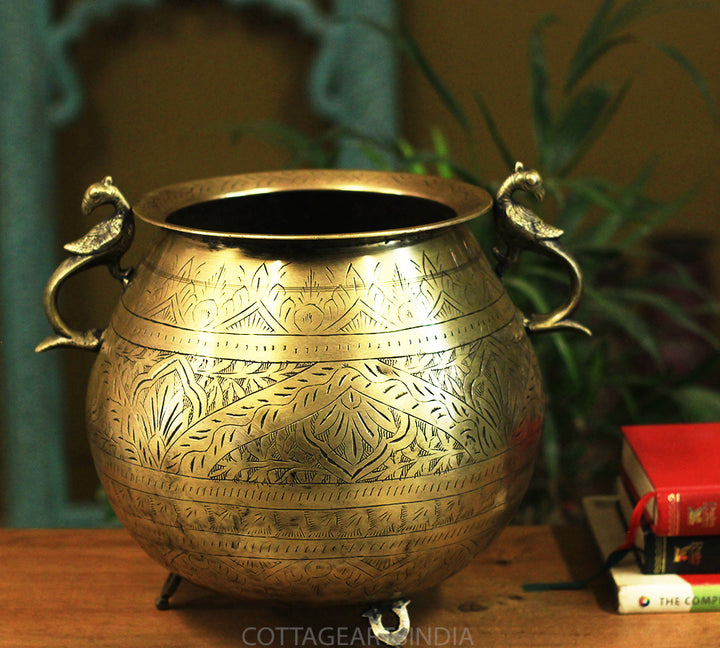 Brass Vintage Carved Planter