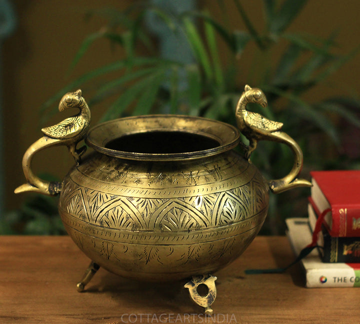 Brass Vintage Carved Planter