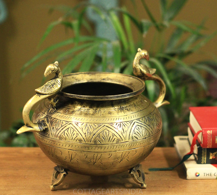 Brass Vintage Carved Planter