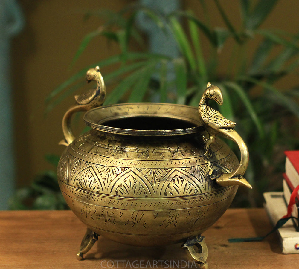 Brass Vintage Carved Planter