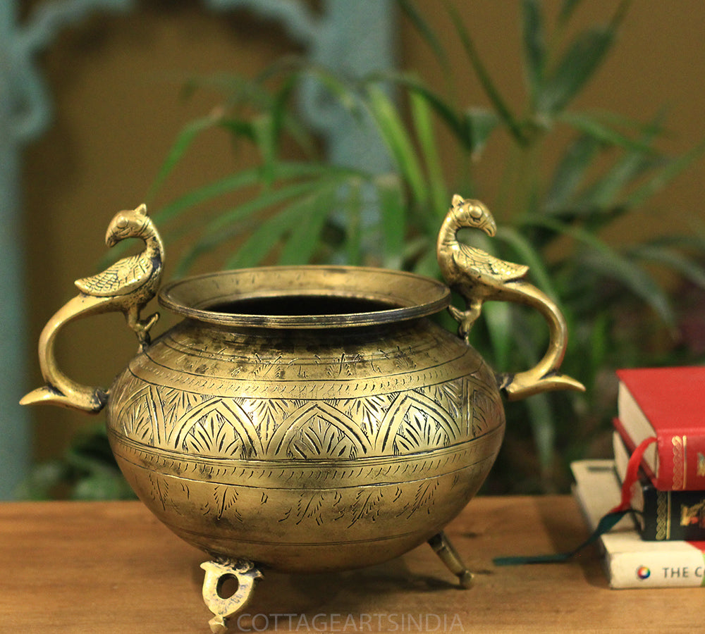 Brass Vintage Carved Planter