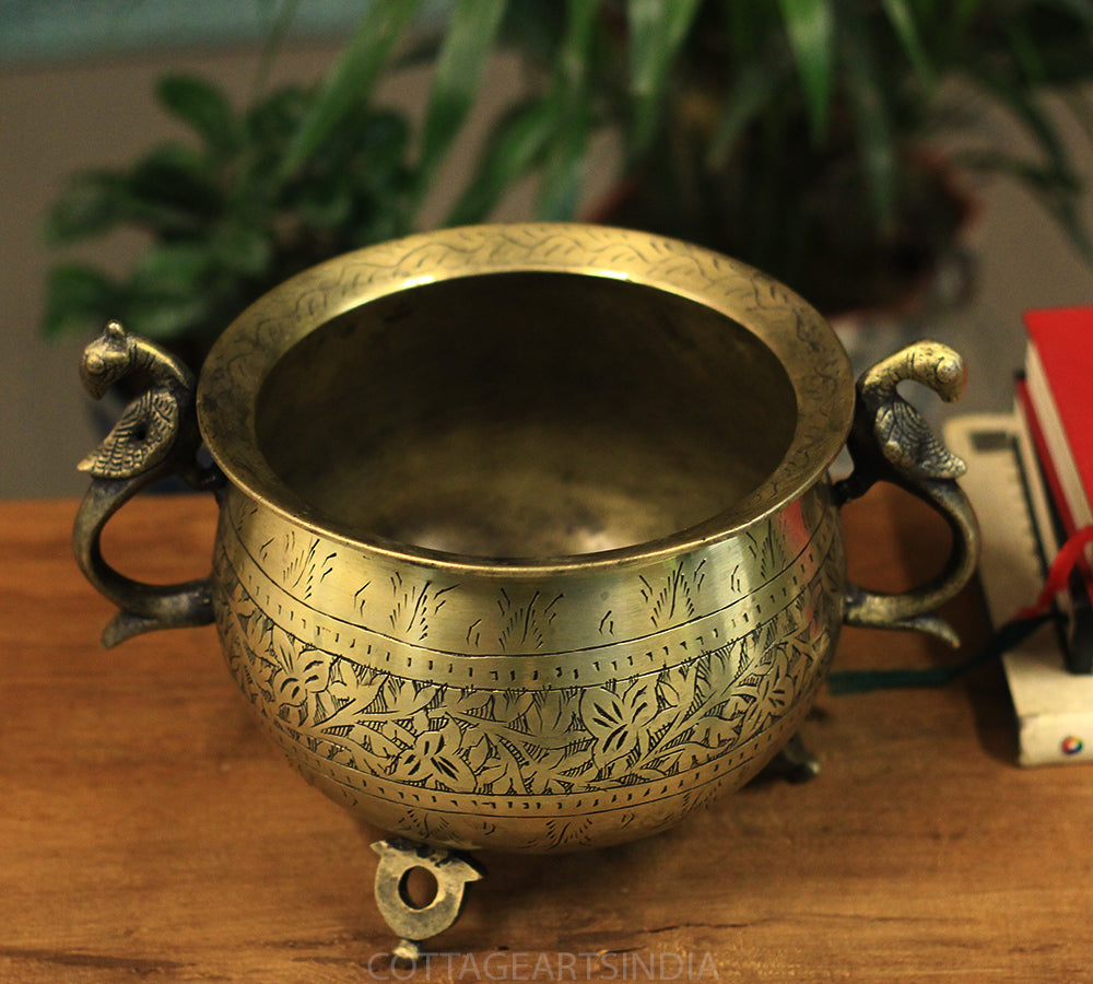 Brass Vintage Carved Planter