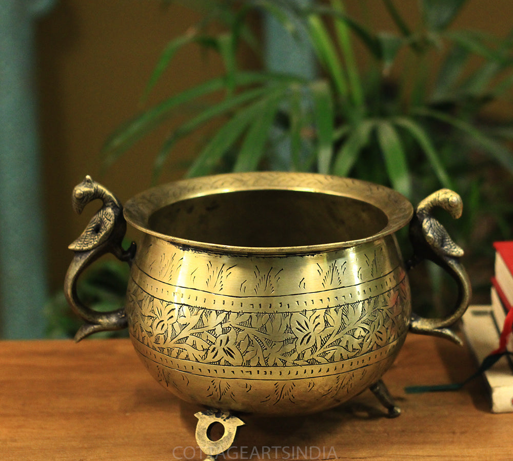 Brass Vintage Carved Planter