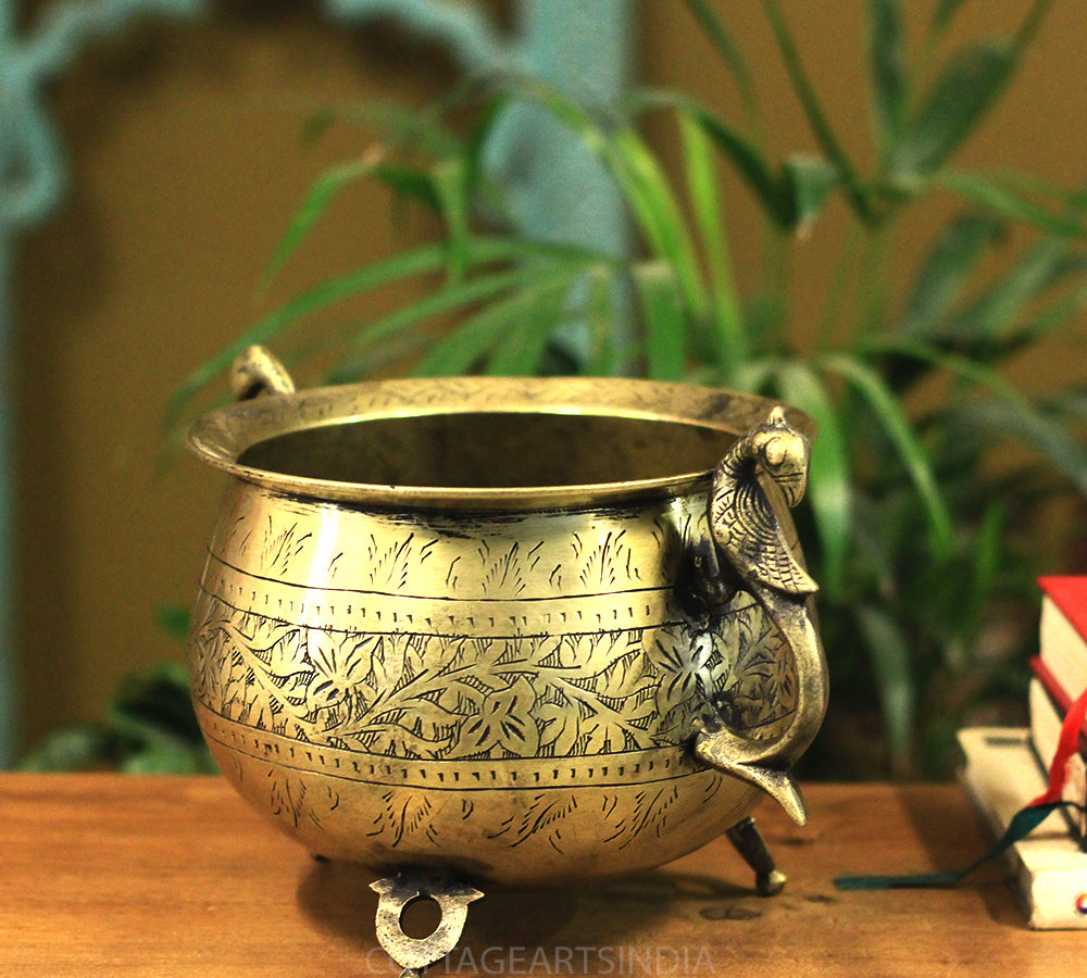 Brass Vintage Carved Planter