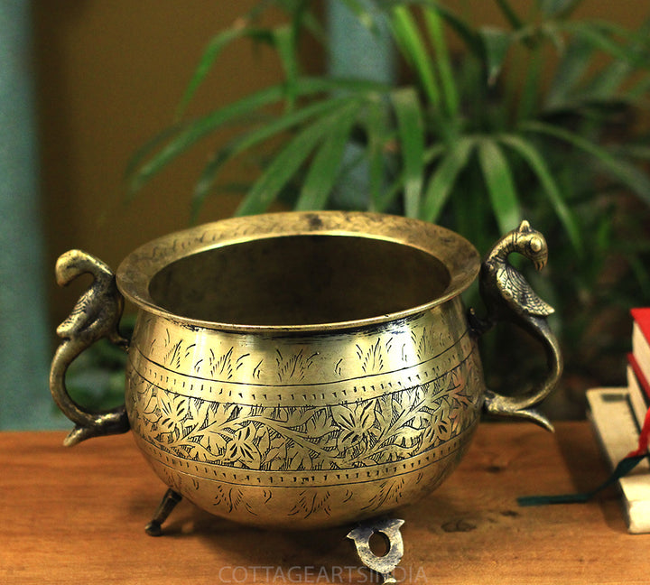 Brass Vintage Carved Planter