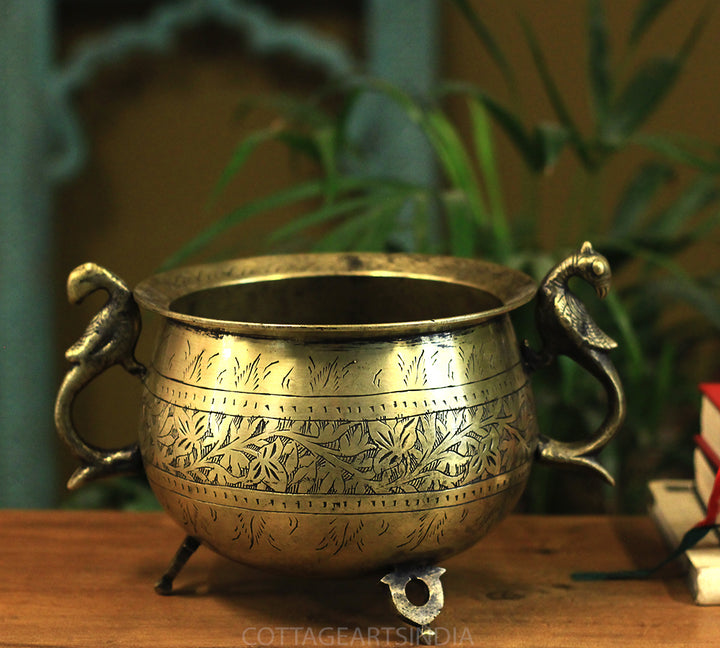 Brass Vintage Carved Planter