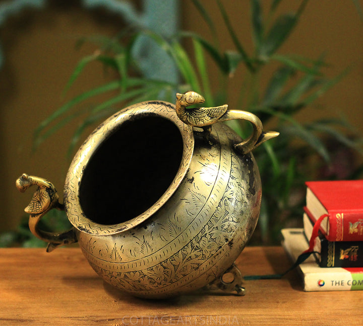 Brass Vintage Carved Planter