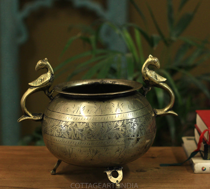 Brass Vintage Carved Planter